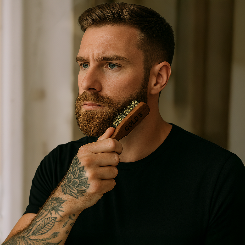 Premium-Bartbürste mit Fibreborsten und ergonomischem Holzgriff - Bartbürste Vegan von GØLD'S - Goelds