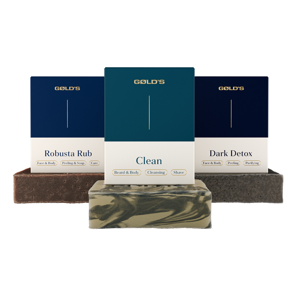 Soap Trilogy Set von Goelds / GØLD'S mit Robusta Rub Soap, Clean Soap und Dark Detox Soap #inhalt_3x-100g-naturseife